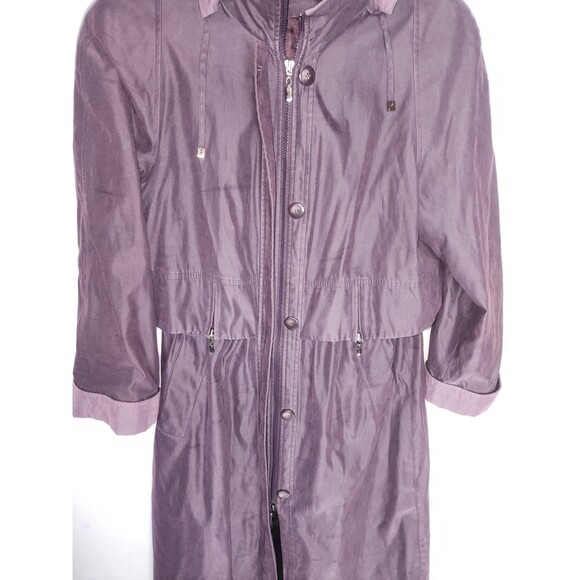 VTG Fleet Street Trench Coat Dk Purple Removable Hood Adjustable Waist Womens 12 - Picture 7 of 11